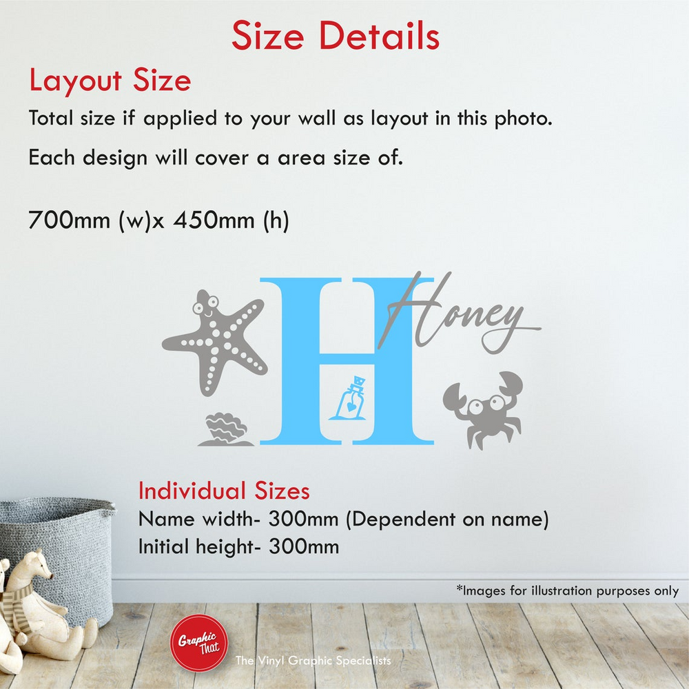 Girls Name & Initial Personalised Wall Sticker