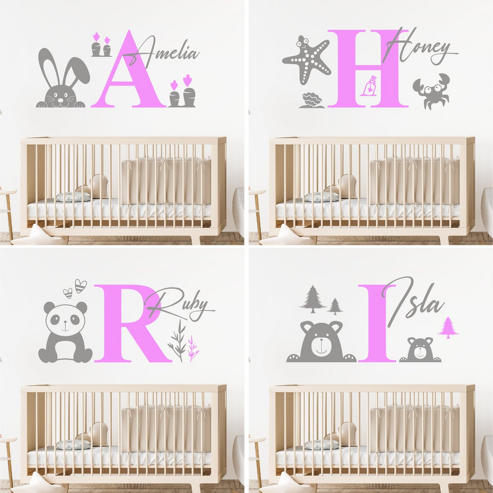 Girls Name & Initial Personalised Wall Sticker